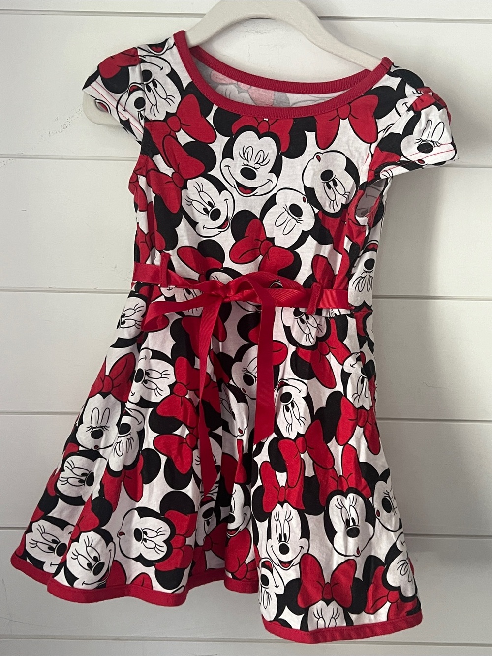Girls Red Minnie Mouse Bow Print Dress